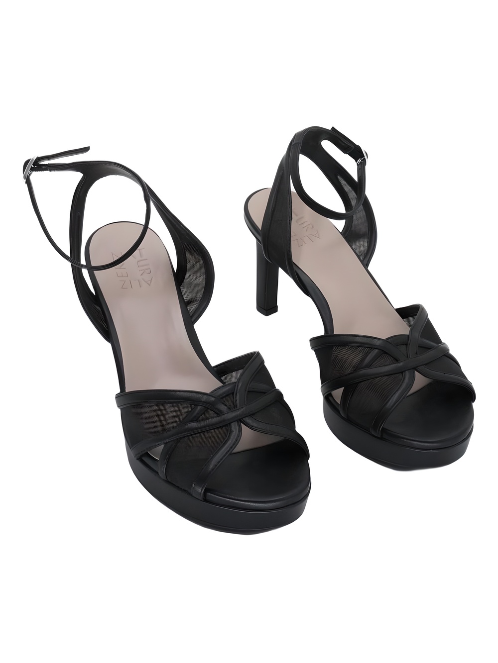 Naturalizer Adara Strappy Black Mesh Faux Leather Heel Platform Sandals Size 8W